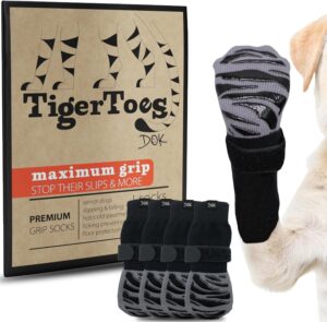 DOK TigerToes Premium Non-Slip Dog Socks for Hardwood Floors - Extra-Thick Grip That Works Even When Twisted - Prevents Licking, Slipping, and Great for Dog Paw Protection