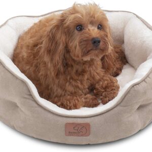 Bedsure Small Dog Bed for Small Dogs Washable - Round Cat Beds for Indoor Cats, Round Pet Bed for Puppy and Kitten with Slip-Resistant Bottom, Camel, 20 Inches