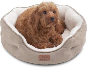 Bedsure Small Dog Bed for Small Dogs Washable - Round Cat Beds for Indoor Cats, Round Pet Bed for Puppy and Kitten with Slip-Resistant Bottom, Camel, 20 Inches