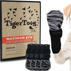 DOK TigerToes Premium Dog Socks are non-slip for Hardwood Floors - Extra-Thick Grip That Works Even When Twisted - Prevents Licking, Slipping, and Great for Dog Paw Protection