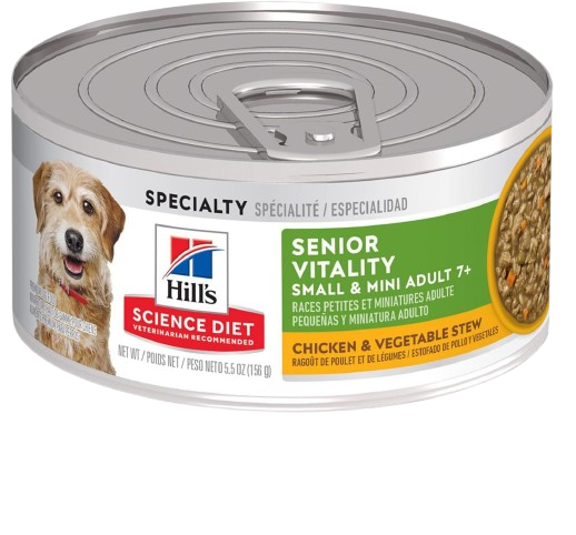 Hill's Science Diet Adult 7+ Senior Vitality Canned Dog Food, Small & Mini Chicken & Vegetable Stew, 12.5 oz, 24 Pack wet dog food