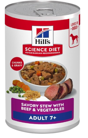 Hill's Science Diet Adult 7+, Senior Adult 7+ Premium Nutrition, Wet Dog Food, Beef & Vegetables Stew, 12.8 oz Can, Case of 12