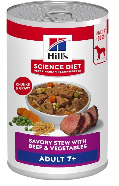Hill's Science Diet Adult 7+, Senior Adult 7+ Premium Nutrition, Wet Dog Food, Beef & Vegetables Stew, 12.8 oz Can, Case of 12