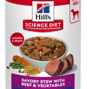 Hill's Science Diet Adult 7+, Senior Adult 7+ Premium Nutrition, Wet Dog Food, Beef & Vegetables Stew, 12.8 oz Can, Case of 12