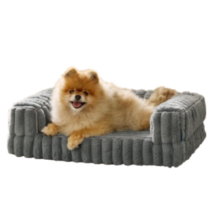 Bedsure orthopedic dog bed for small dogs features waterproof memory foam, supportive sides, a non-slip bottom, and egg-crate foam for comfort. This medium dog couch sofa comes with a washable, removable corduroy cover.