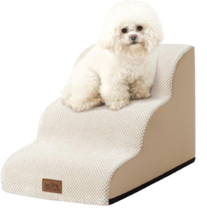 COZY KISS dog stairs for small dogs, standing 15.7" high, feature a leakproof cover and high-density foam. This lightweight, durable pet step doubles as a cat ramp, perfect for reaching the couch, sofa, or chair.