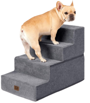 EHEYCIGA 18" Dog Stairs for Small Dogs, featuring 4 steps designed for high beds, a non-slip bottom, and foldable, balanced steps for pets.