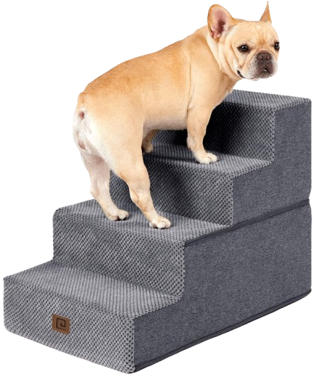 EHEYCIGA 18" Dog Stairs for Small Dogs, featuring 4 steps designed for high beds, a non-slip bottom, and foldable, balanced steps for pets.