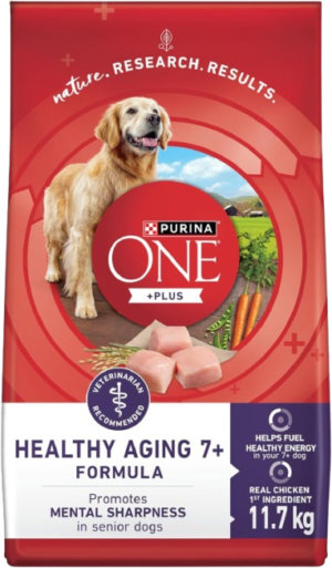 Made with high-quality protein and real chicken as the top ingredient, this food supports heart health and strong muscles. It helps promote mental sharpness and lasting energy, and comes veterinarian recommended based on a survey of U.S. vets. With protein-rich, tender meaty morsels and crunchy kibble for a taste dogs love, it contains 0% fillers and offers 100% complete and balanced nutrition for adult dogs.